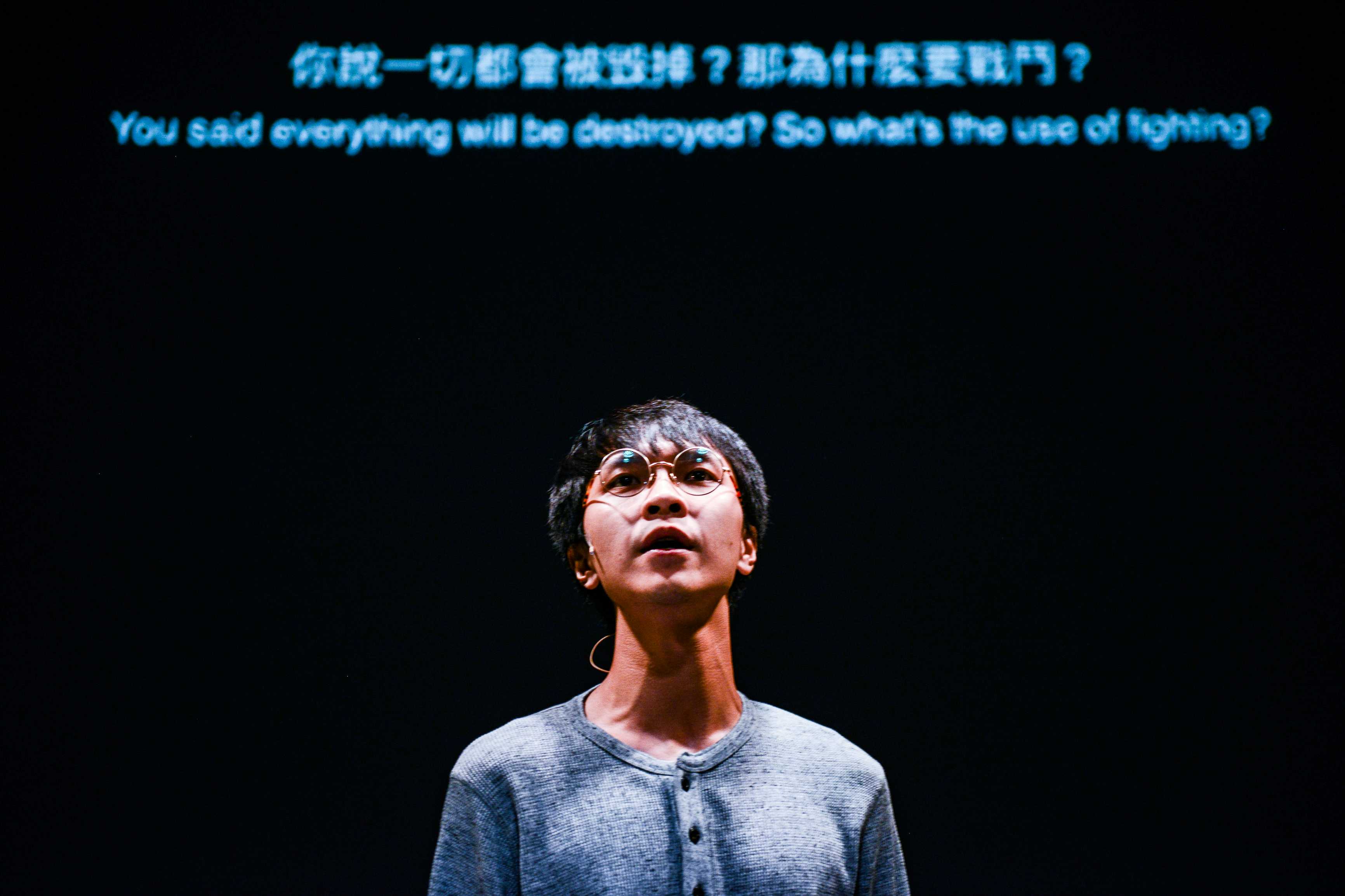 You said everything will be destroyed? So what’s the use of fighting? | Featuring: Ng King Lung | Tagged as: Show, Testimony | Photo: Fung Wai Sun |  (Rooftop Productions • Hong Kong Theatre Company)  | Rooftop Productions • Hong Kong Theatre Company